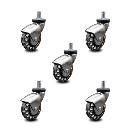 Service Caster 3 Inch Bright Chrome Hooded Polyurethane 7/8 Inch Grip Ring Stem Casters, 5PK SCC-GR03S310-PPUBD-BC-71678-5